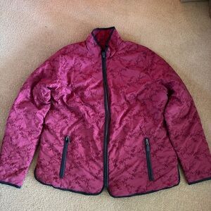Eddie Bauer detailed embroidery maroon down jacket-beautiful for the holidays!